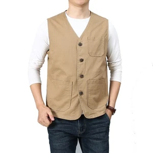 Men's Autumn Vest Cotton Vest Multi Pocket Casual Shoulder Single Button Vests - Picture 1 of 29