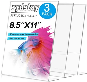 3 pack 8.5x11 Acrylic Sign Holder for Picture Frames, L Shape Clear Plastic, ... - Picture 1 of 8