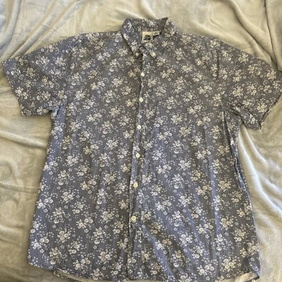 Kennington Ltd. California Short Sleeve Shirt Men XL White Floral 100% Cotton  - Image 1 of 4