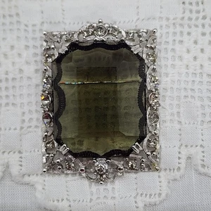 Vintage Sarah Coventry Celebrity Smoky Glass & Rhinestones Brooch / Pendant - Picture 1 of 12
