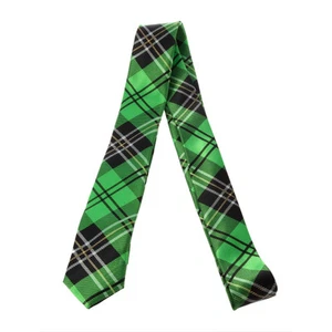 1 x mens ladies tie skinny thin tie green tartan silk school business birthday - Picture 1 of 4