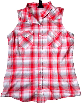 Wrangler ретро красный и белый фланелевая рубашка - без рукавов - девочек размер большой / LG - Изображение 1 из 4