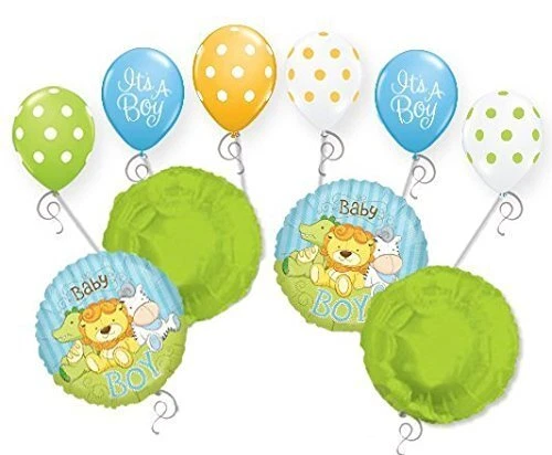 10 pc New Baby Boy Jungle Animal Balloon Bouquet Welcome Home Baby Shower Safari - Image 1 of 1