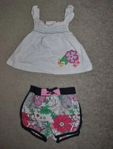 Girls Outfit Beluga White Babydoll Shirt & Floral Shorts Toddler Summer-18 mths - Picture 1 of 4