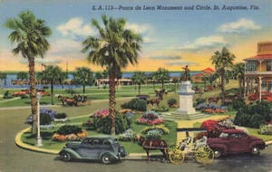 Postcard Ponce De Leon Monument & Circle St. Augustine Florida FL - Picture 1 of 2