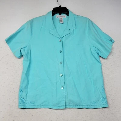 Sag Harbor Shirt Womens 16 Blue Linen Top Blouse Button Up Short Sleeve - Image 1 of 4