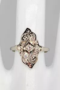 Anello vintage anni 40 fiori d'arancio $2000 vecchio taglio VS H diamante oro bianco 14 kt - Foto 1 di 4