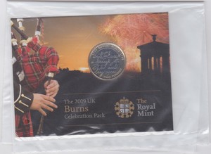SEALED SMALL PACK 2009 BU ROBERT BURNS £2 COIN IN ROYAL MINT CARD PACK.