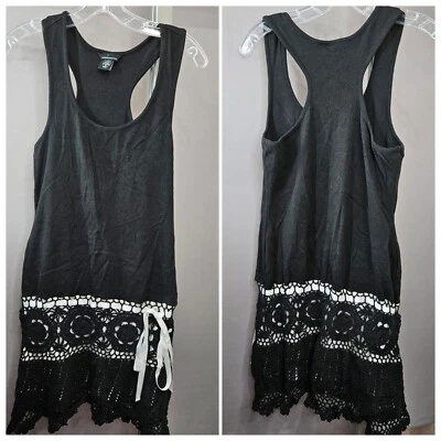 Moda Midi Tank Dress M Black White Cotton Spandex Racerback Crochet Ribbon Hem - Image 1 of 4