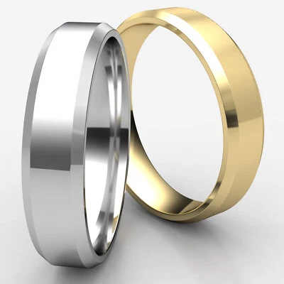 Anillo de alianza de boda de ajuste cómodo con borde biselado de 6 mm de oro blanco-amarillo-rosa de 14 k para hombre Foto 1 de 4