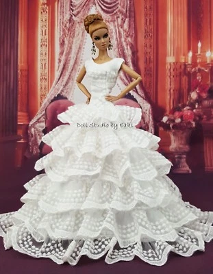 Handmade Wedding Bride Silkstone Barbie Fashion Royalty Evening Dress Outfit FR - Image 1 of 4