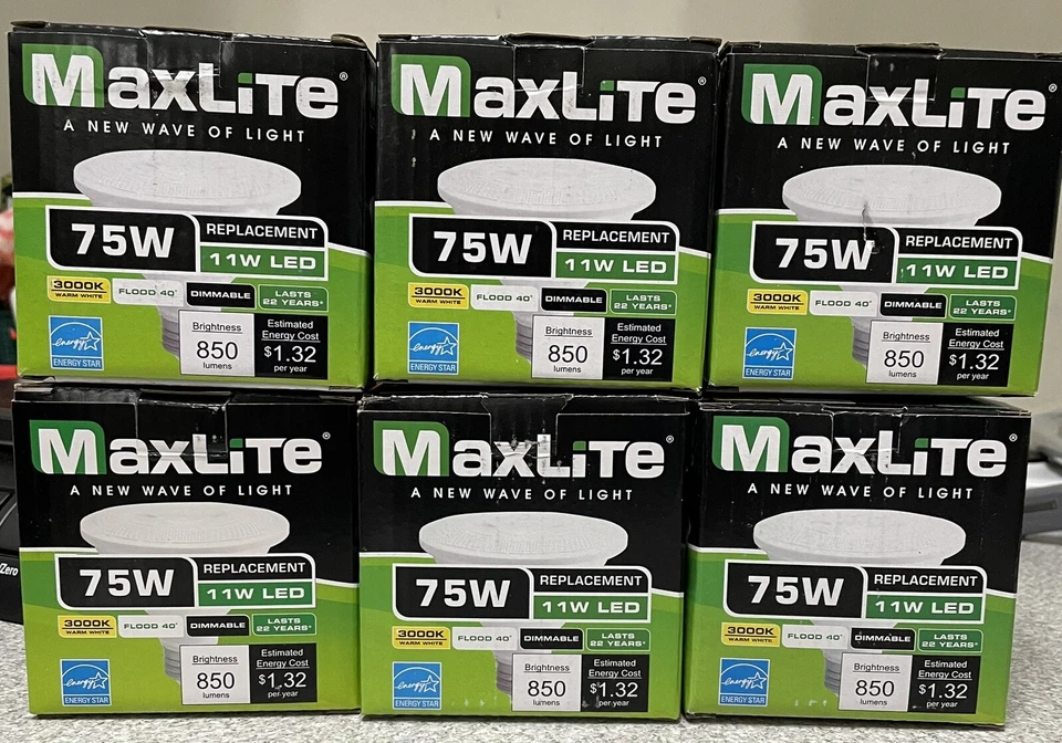 LED MaxLite 11P30D27FL Single 11 Watt Warm White  Damp Rated Flood 6pk - Image 1 of 4