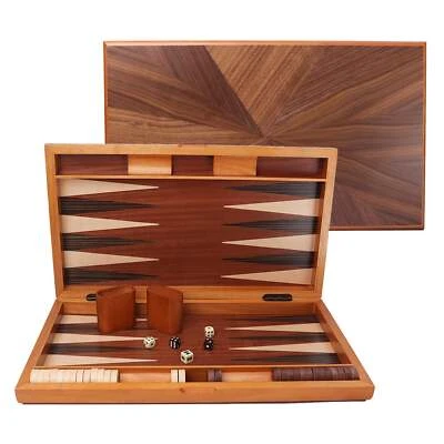 Juego de mesa clásico de backgammon de madera grande de 17". Tablero de enfoque con incrustación con pieza de juego Foto 1 de 4