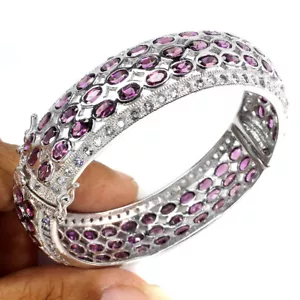 Sommer 925 Silber Armreif Oval Rhodolith Tansanit Natürlicher Edelstein Schmuck - Bild 1 von 9