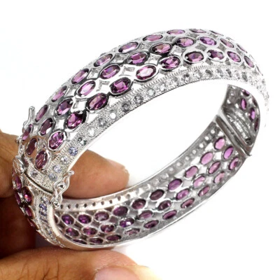 Brazalete de plata de ley 925 ovalado rodolita tanzanita piedras preciosas naturales joyería Foto 1 de 4