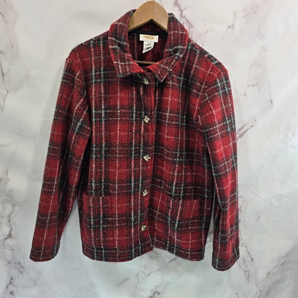 Chaqueta de Colección para Mujer Grande Roja Polar Camisa a Cuadros Chaqueta Tareas Años 90 Talbots Foto 1 de 4