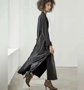 NEW Eileen Fisher Kimono Jacket Medium Black Morse Code Dot Das Long Soft Coat - Picture 1 of 16