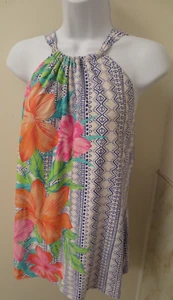 16W Beach House Tankini Swimsuit Bathing Suit Top High Neck Unpadded Floral - Picture 1 of 14
