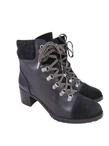 SAM EDELMAN LACE UP CHUNKY CAPTOE BLACK LEATHER WOMAN BOOTS SZ 9 - Picture 1 of 8