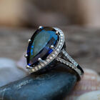 Navy Blue Pear Cut Lab Created Sapphire with Antique Design Women's Ring