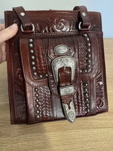 Vintage American West hand tooled leather handbag Purse Western Style Paraguay - Picture 1 of 21