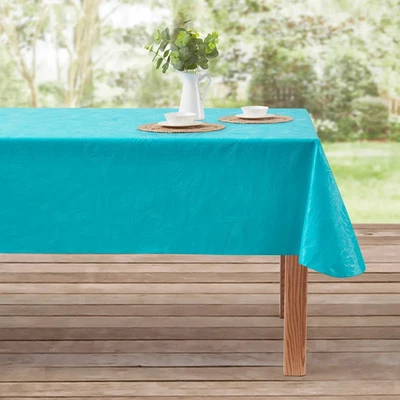 Mainstays 60" x 102" PEVA Rectangular Tablecloth - Leaf Embossed Aqua - Image 1 of 4