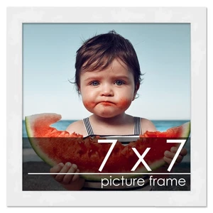 7x7 Frame White Solid Pine Wood Picture Frame | Includes UV Acrylic, Foam Boa... - Bild 1 von 9