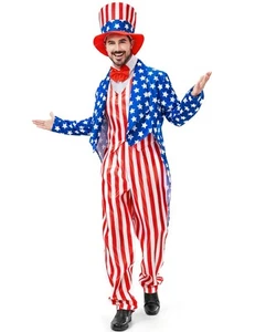 Uncle Sam Costume 4th of July for Men 6pcs Deluxe American Flag Suit Set Inde... - Picture 1 of 5