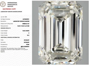 10.06 Emerald Lab Grown Diamond For Engagement Ring IGI Certified H VS2 - Picture 1 of 11