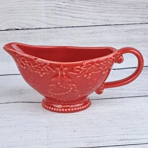 Bordallo Pinheiro Holiday Christmas Tree Red Gravy Boat Made In Portugal  - Picture 1 of 8