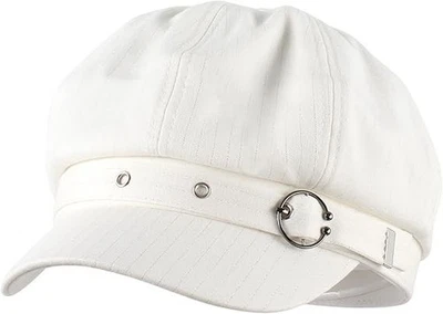 "Women Belt Buckle Stripes Cotton Blend Newsboy Cap Cabbie Paperboy Painter Vi.. - Image 1 of 4