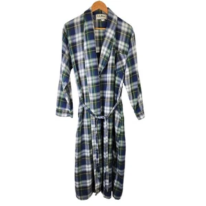 LL Bean Herren großer Flanell Karo Morgenmantel Baumwolle blau grün gelb Vintage Tartan - Bild 1 von 4