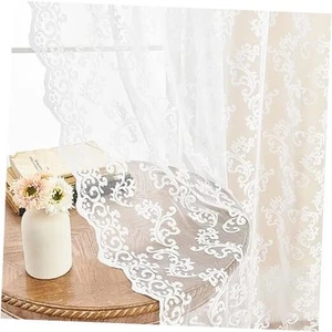 Sheer Lace Curtains 72 Inch Length 2 Panels set 52"W x 72"L (Pack of 2) White - Picture 1 of 8