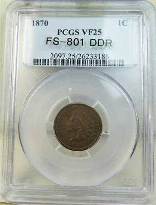 1870 Indian cent PCGS VF25 *FS 801 DDR* BR - Image 1 of 3