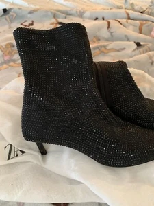 Zara Women's Ankle Boots Stretch Black Jet Beads Worn Once 7.5 Nice! - Picture 1 of 4