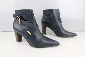 Boots Heels San Marina Pointed Flanged Leather Dark Blue T 38 Good Condition - Picture 1 of 14