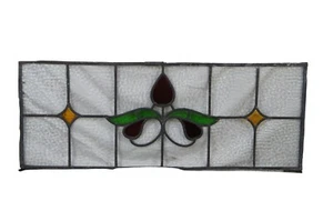 Antique English Victorian Art Nouveau Stained Glass Floral Transom Window Panel - Picture 1 of 12