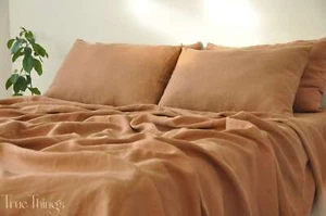 Clay linen sheet set / 1 flat sheet + 1 fitted sheet + 2 pillowcases / Softened - Picture 1 of 241