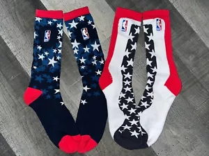 2 PAIR SET NBA LOGO MAN STARS AND STRIPES TEAM USA BLUE WHITE CREW SOCKS LARGE - Picture 1 of 1