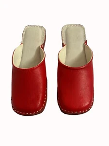 Women's Jutti Handmade Red Leather Half Shoes Vintage Mules Clogs Shoes Sandals - Picture 1 of 6