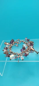 Vintage 925 Wine Charm Bracelet, 2 Grapes, Wine Glass, Corkscrew, Bottle, Heart - Picture 1 of 7