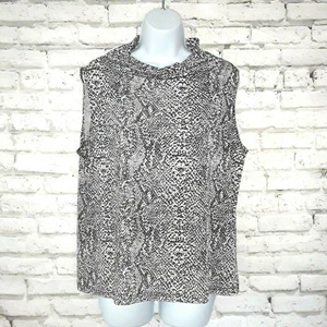 JKLA California Womens Blouse XL Black White Snake Skin Sleeveless Mock Neck Top - Picture 1 of 5