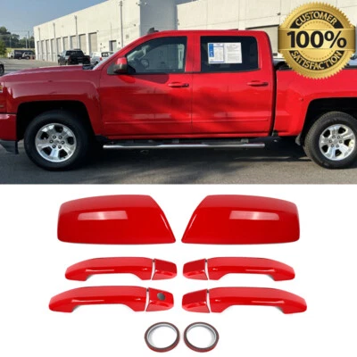 FIT 2014-2018 CHEVY SILVERADO FOR GMC SIERRA 1500 Red Hot MIRROR+HANDLE COVER Foto 1 de 4