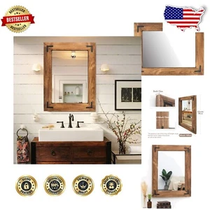 Charming Rustic Wall Mirror, 32" x 24" - Ready to Hang in Bath or Living Room - Picture 1 of 9