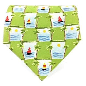 Banana Republic Herren Seidenkrawatte Segelboote Palmen grün blau 57 3/4" L Italien - Bild 1 von 11