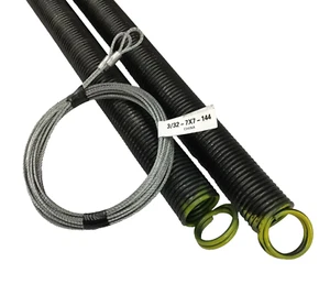 Par de cables de extensión de puerta de garaje amarillos de 25-42-130 lb 7' reparación de resortes y seguridad - Imagen 1 de 6