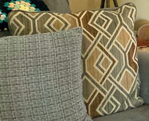 2017 Blue-Gray, Tan & Brown Geometric Throw Pillows, set of 2 (20” W x 20” L) - Picture 1 of 2