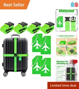 8-Piece TSA Approved Luggage Strap & Silicone Tags Set - Fluorescent Green - Picture 1 of 10