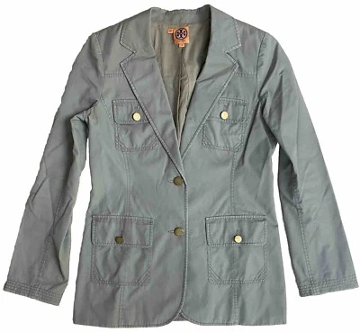 Chaqueta de sarga militar safari TORY BURCH color tostado verde militar botones dorados para mujer 10’s Foto 1 de 4
