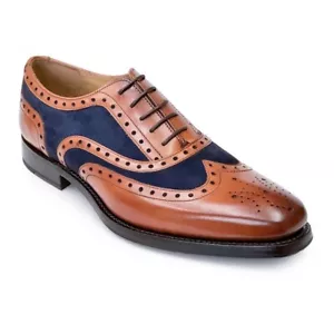 BARKER - Keiran - Scarpe Oxford Brogues da uomo in cedro e blu navy - NUOVE! - Foto 1 di 2
